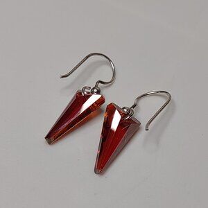 Very Pretty Sterling Silver And Red Glass Earrings